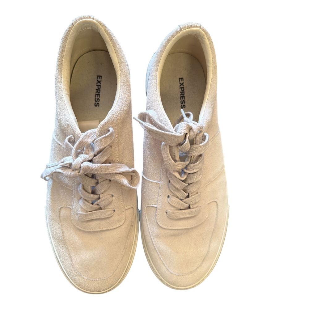 Express Sneakers Men 10 Tan Excellent Leather Low Top Suede Style Lace Up Shoes